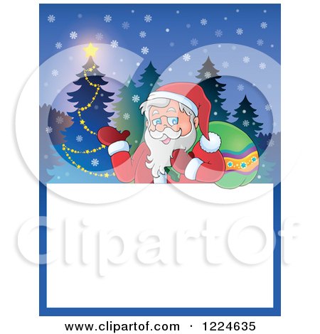Clipart of a Christmas Text Box with Santa and a Tree in the Snow - Royalty Free Vector Illustration by visekart