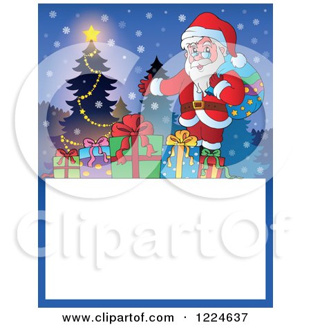 Clipart of a Christmas Text Box with Santa Presents and a Tree in the Snow - Royalty Free Vector Illustration by visekart