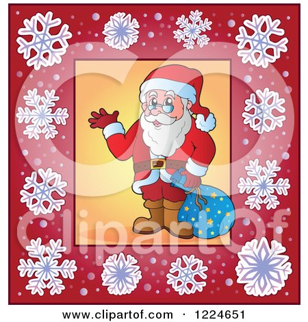 Clipart of Santa Waving in a Frame of Snowflakes - Royalty Free Vector Illustration by visekart