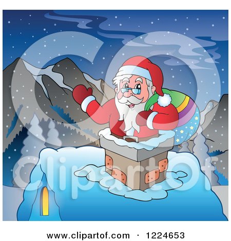 Clipart of Santa Waving from a Chimney - Royalty Free Vector Illustration by visekart