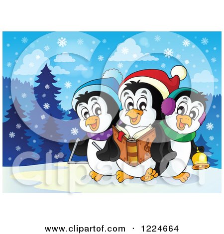 Clipart of Penguins Singing Christmas Carols in the Snow - Royalty Free Vector Illustration by visekart