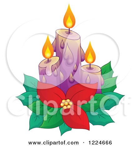 Clipart of Purple Christmas Candles with Poinsettia - Royalty Free Vector Illustration by visekart