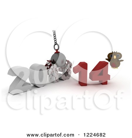 Clipart of a 3d Owl with a 2013 to New Year 2014 Wrecking Ball - Royalty Free Illustration by KJ Pargeter