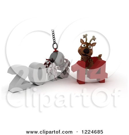 Clipart of a 3d Christmas Reindeer with a 2013 to New Year 2014 Wrecking Ball - Royalty Free Illustration by KJ Pargeter