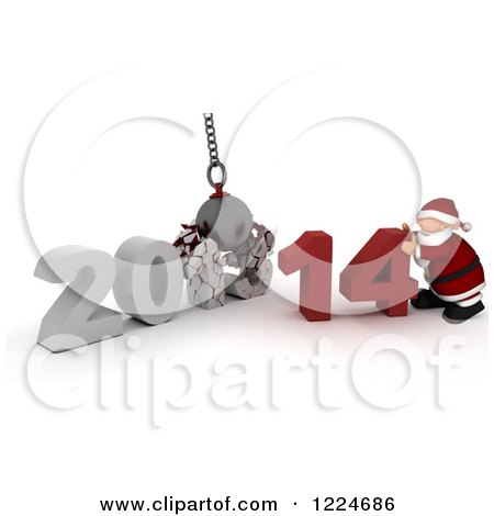 Clipart of a 3d Santa with a 2013 to New Year 2014 Wrecking Ball - Royalty Free Illustration by KJ Pargeter