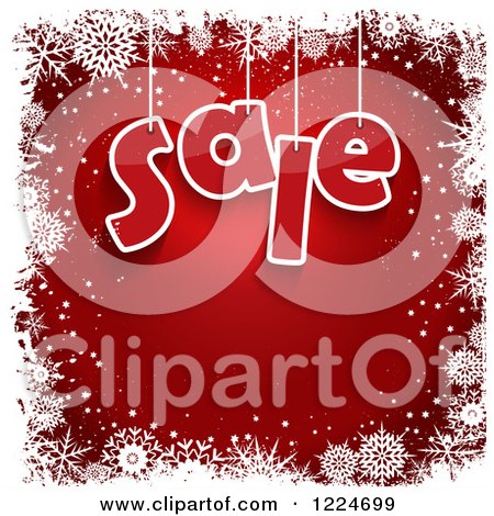 Clipart of a Red Christmas Background with Sale Suspended and White Snowflake Borders - Royalty Free Vector Illustration by KJ Pargeter