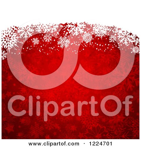 Clipart of a Red Snowflake and Star Background with White Snowflakes on the Top - Royalty Free Vector Illustration by KJ Pargeter