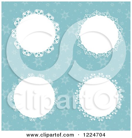 Clipart of White Snowflake Frames over Turquoise - Royalty Free Vector Illustration by KJ Pargeter