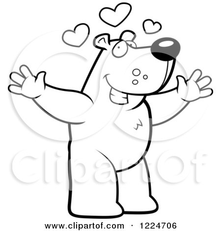 Clipart of an Outlined Loving Bear Wanting a Hug - Royalty Free Vector Illustration by Cory Thoman