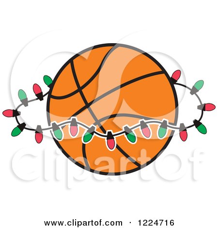 Clipart of a Basketball with Red and Green Christmas Lights - Royalty Free Vector Illustration by Johnny Sajem
