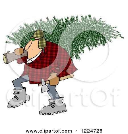 Clipart of a Man Pulling a Fresh Cut Christmas Tree - Royalty Free Illustration by djart