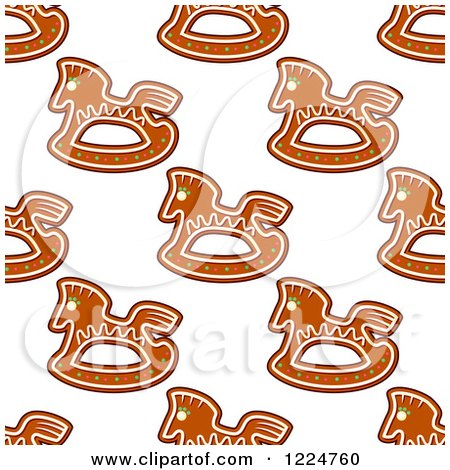Clipart of a Seamless Background Pattern of Rocking Horse Shaped Christmas Gingerbread Cookies - Royalty Free Vector Illustration by Vector Tradition SM