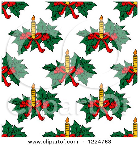 Clipart of a Seamless Christmas Pattern of Candles and Holly - Royalty Free Vector Illustration by Vector Tradition SM