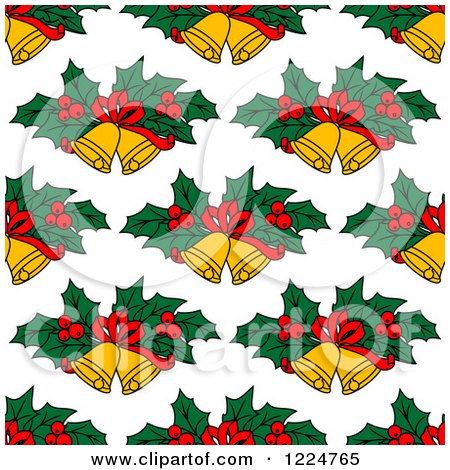 Clipart of a Seamless Christmas Pattern of Christmas Bells and Holly - Royalty Free Vector Illustration by Vector Tradition SM