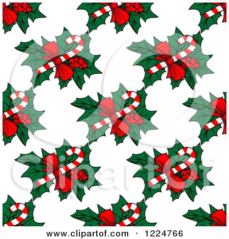 Clipart of a Seamless Christmas Pattern of Candy Canes and Holly - Royalty Free Vector Illustration by Vector Tradition SM