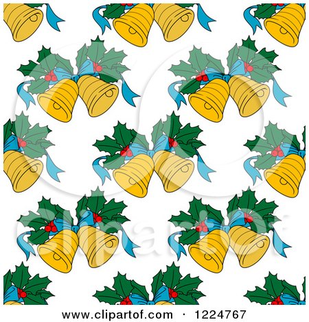 Clipart of a Seamless Christmas Pattern of Christmas Bells and Holly 2 - Royalty Free Vector Illustration by Vector Tradition SM