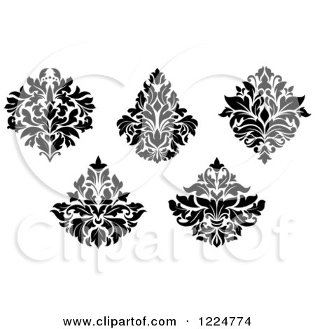 Clipart of Black and White Floral Damask Designs 6 - Royalty Free Vector Illustration by Vector Tradition SM