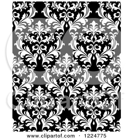 Clipart of a Seamless Pattern of Damask in Black and White 3 - Royalty Free Vector Illustration by Vector Tradition SM