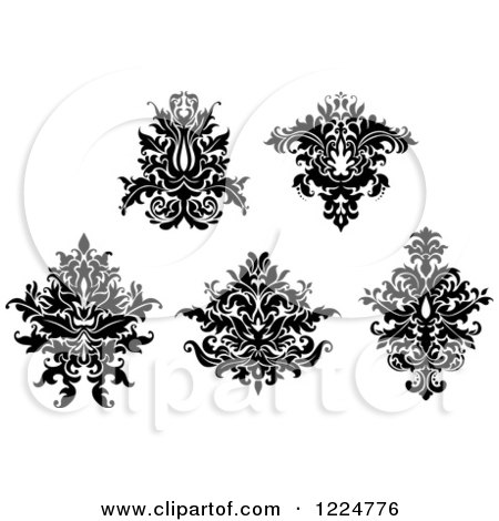 Clipart of Black and White Floral Damask Designs 7 - Royalty Free Vector Illustration by Vector Tradition SM