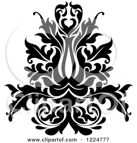 Clipart of a Black and White Floral Damask Design 25 - Royalty Free Vector Illustration by Vector Tradition SM
