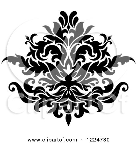 Clipart of a Black and White Floral Damask Design 28 - Royalty Free Vector Illustration by Vector Tradition SM
