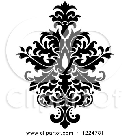 Clipart of a Black and White Floral Damask Design 29 - Royalty Free Vector Illustration by Vector Tradition SM