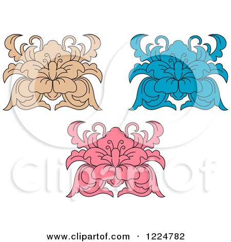Clipart of Tan Blue and Pink Floral Damask Designs - Royalty Free Vector Illustration by Vector Tradition SM