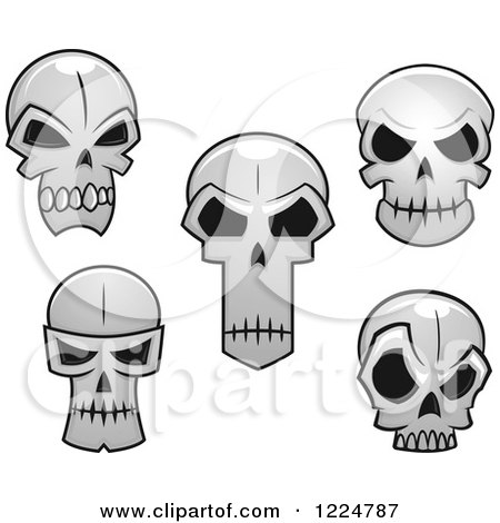 Clipart of Grayscale Monster Skulls 2 - Royalty Free Vector Illustration by Vector Tradition SM