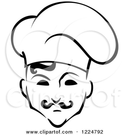 Clipart of a Happy Black and White Male Chef Wearing a Toque Hat - Royalty Free Vector Illustration by Vector Tradition SM