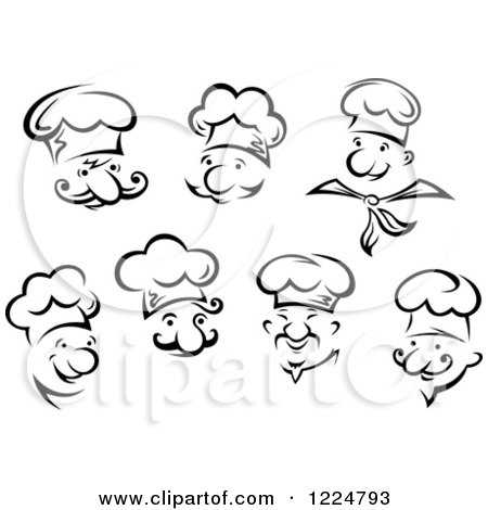 Clipart of Happy Black and White Male Chefs Wearing Toque Hats - Royalty Free Vector Illustration by Vector Tradition SM