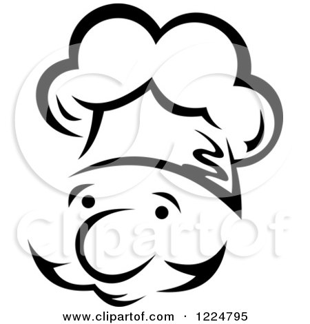 Clipart of a Happy Black and White Male Chef Wearing a Toque Hat 3 - Royalty Free Vector Illustration by Vector Tradition SM