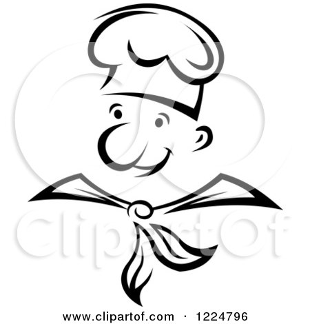 Clipart of a Happy Black and White Male Chef Wearing a Toque Hat 4 - Royalty Free Vector Illustration by Vector Tradition SM
