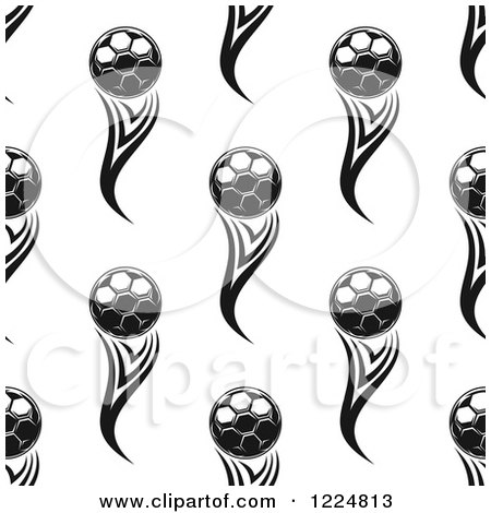 Clipart of a Seamless Background Black and White Flying Soccer Balls - Royalty Free Vector Illustration by Vector Tradition SM