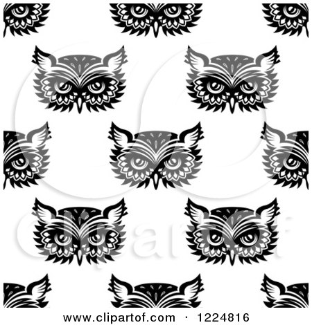 Clipart of a Seamless Pattern Background of Owls in Black and White 2 - Royalty Free Vector Illustration by Vector Tradition SM