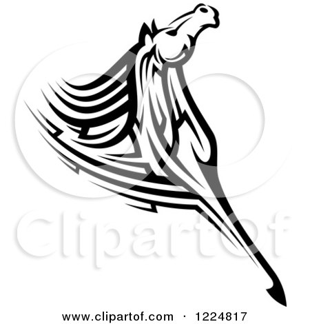 Clipart of a Black and White Tribal Horse 2 - Royalty Free Vector Illustration by Vector Tradition SM