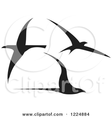Clipart of Three Black Flying Birds - Royalty Free Vector Illustration by xunantunich