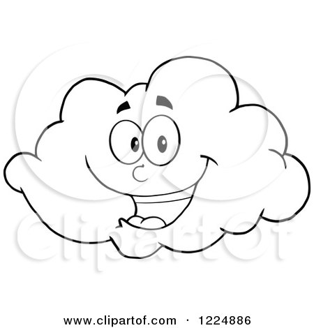 Clipart of a Happy Black and White Cloud Mascot - Royalty Free Vector Illustration by Hit Toon