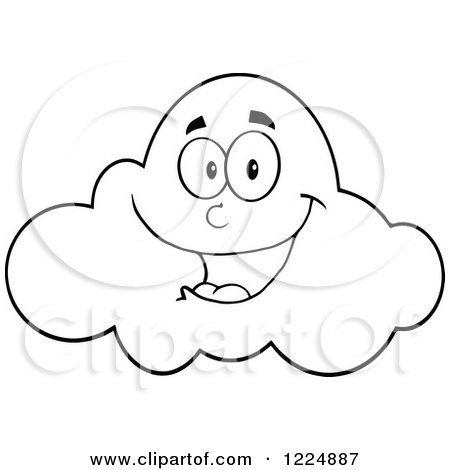 Clipart of a Happy Smiling Black and White Cloud Mascot - Royalty Free Vector Illustration by Hit Toon