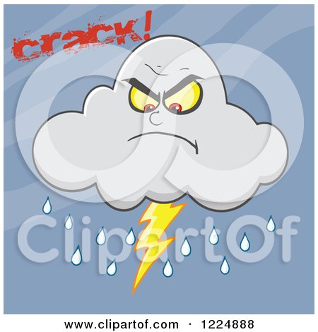 Clipart of a Mad Lightning Storm Cloud Mascot Cracking in a Dark Sky - Royalty Free Vector Illustration by Hit Toon