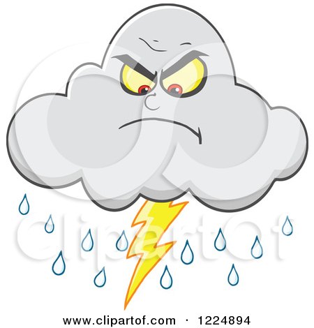 Clipart of an Angry Lightning Storm Cloud Mascot - Royalty Free Vector Illustration by Hit Toon