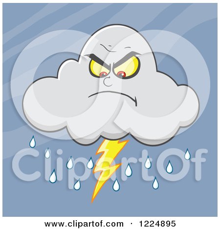 Clipart of a Mad Lightning Storm Cloud Mascot in a Dark Sky - Royalty Free Vector Illustration by Hit Toon