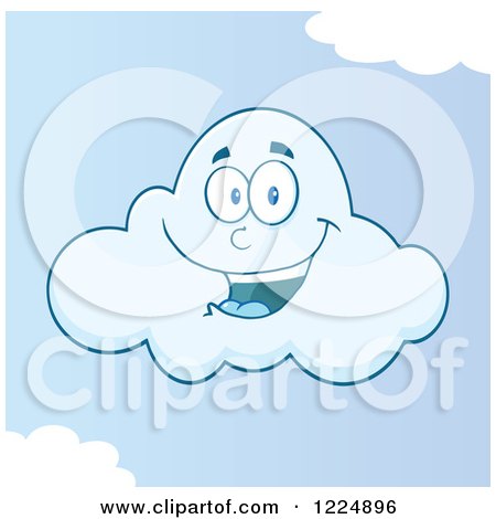 Clipart of a Happy Cloud Mascot in a Blue Sky - Royalty Free Vector Illustration by Hit Toon