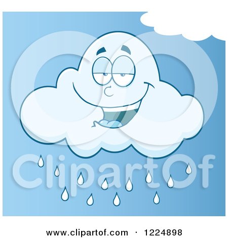 Clipart of a Smiling Rain Cloud Mascot in a Blue Sky - Royalty Free Vector Illustration by Hit Toon