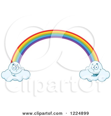 Clipart of a Rainbow and Two Happy Clouds - Royalty Free Vector Illustration by Hit Toon