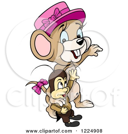 Clipart of a Female Mouse and Cricket Waving - Royalty Free Vector Illustration by dero