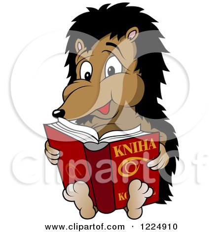 Clipart of a Hedgehog Reading a Kniha Book - Royalty Free Vector Illustration by dero