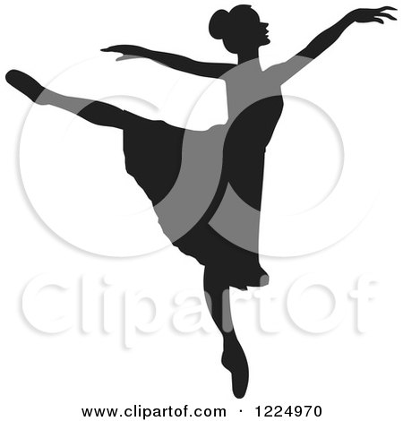 Clipart of a Black Silhouetted Ballerina Dancer - Royalty Free Vector Illustration by Johnny Sajem