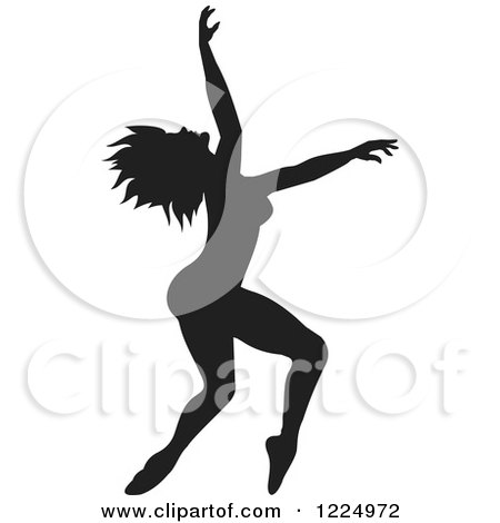 Clipart of a Black Silhouetted Female Dancer - Royalty Free Vector Illustration by Johnny Sajem