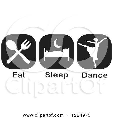 Clipart of a Black Eat Sleep Dance Ballet Icons - Royalty Free Vector Illustration by Johnny Sajem
