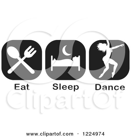 Clipart of Black and White Eat Sleep Dance Icons - Royalty Free Vector Illustration by Johnny Sajem